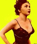 Black lace bustier against bright yellow background